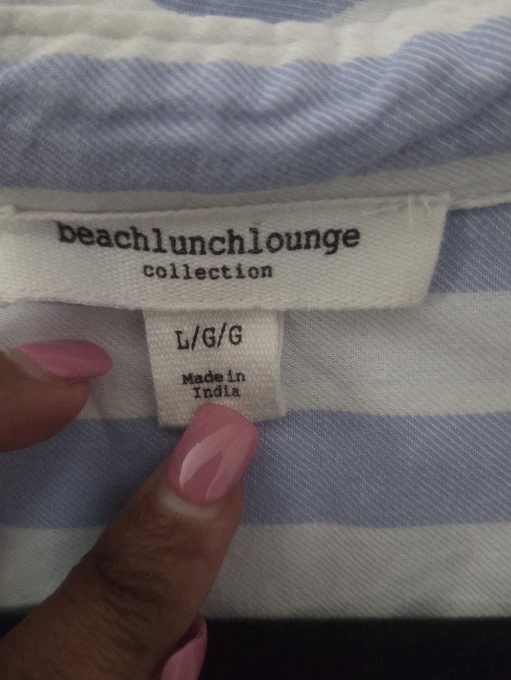 Beach Lunch Lounge Blue Stripe Button Up Shirt Cotton Womens Sz L Coastal - Picture 9 of 11